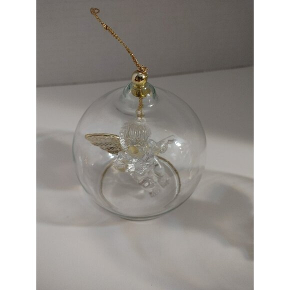 (3) Vintage Clear Glass Round Globe Dangle Angel Christmas Ornament Golden Wings - Picture 8 of 9